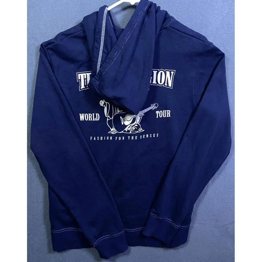 True Religion USA Blue Navy Full Zip Big Buddha Logo Hoodie Large Streetwear EUC